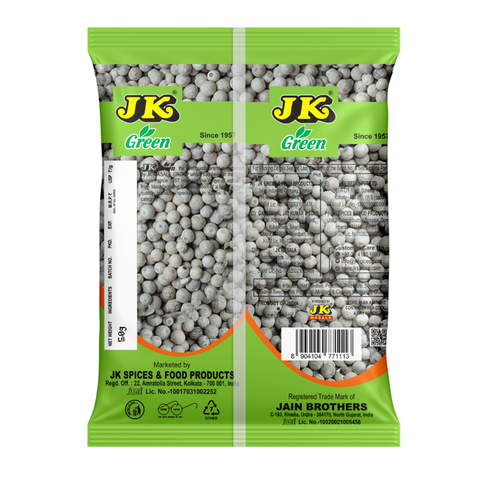 JK White Pepper Whole 50g